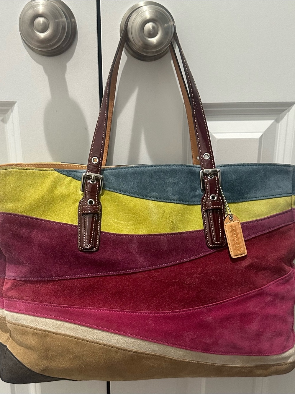 Coach Vintage Ltd Ed Multicolor Wave Suede Gallery Tote Shoulder Bag 1434